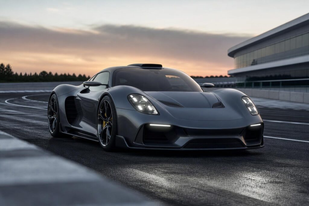 Középmotoros sportautó a Porsche Mission S lehetséges irányvonalát szemléltető illusztráción