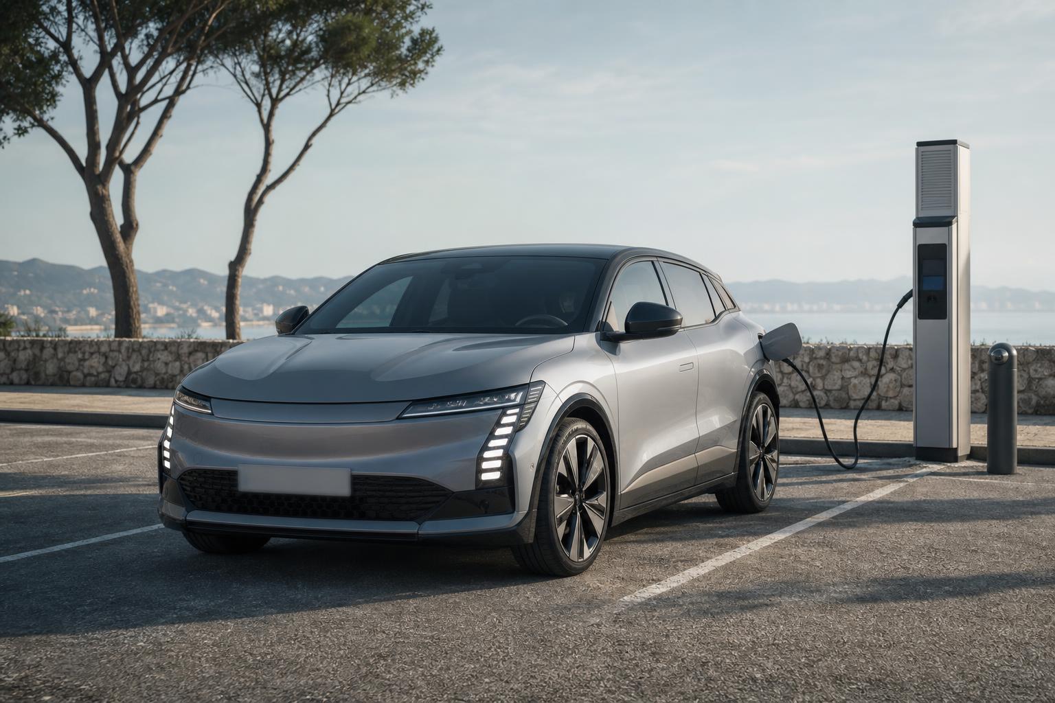 Frissített Renault Megane Electric elektromos autó töltőállomáson
