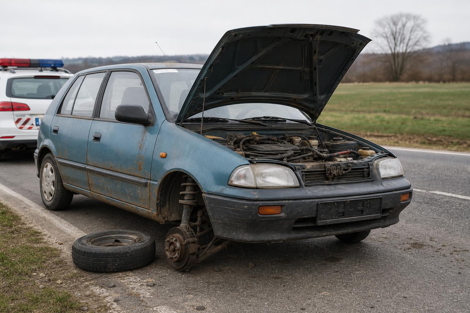 Súlyosan rozsdás Suzuki Swift rendőri ellenőrzésen