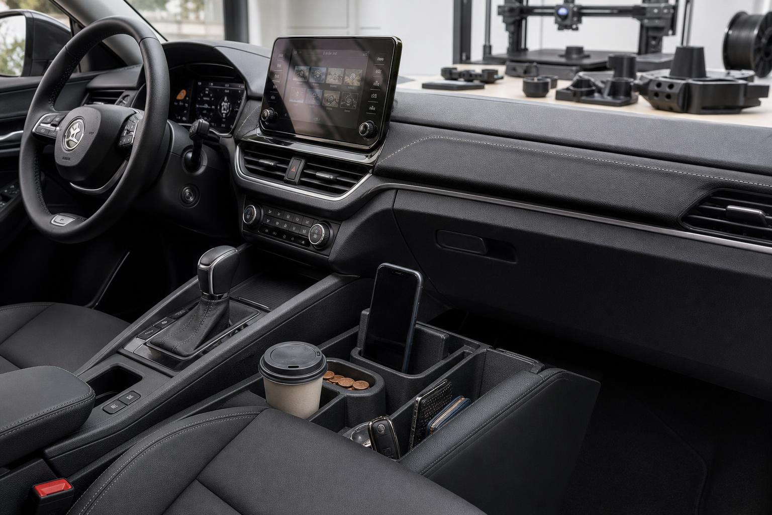 3D-nyomtatott Skoda utastéri kiegészítők a középkonzolon