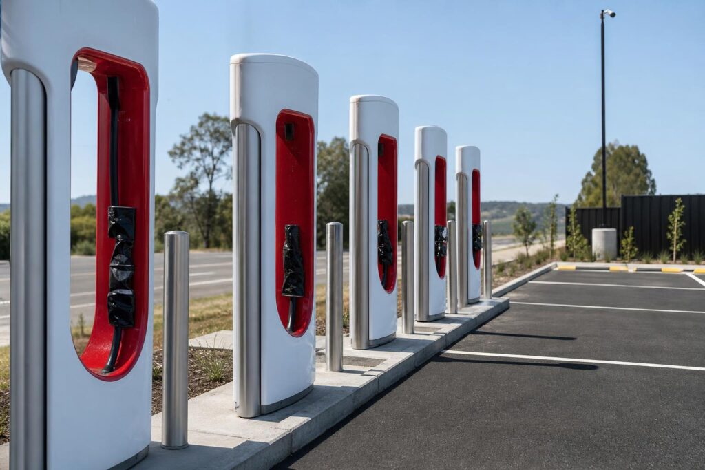 Megrongált elektromosautó-töltők egy ausztráliai töltőállomáson
