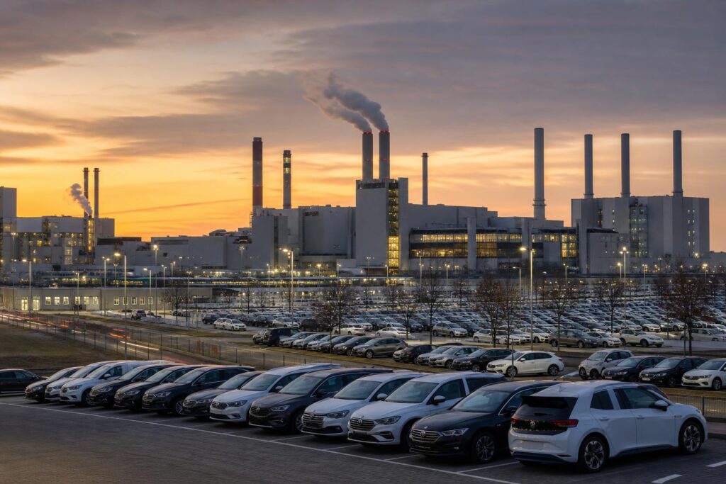 Volkswagen-üzem és autógyártó ipari környezet a bérbefagyasztási tervek kapcsán